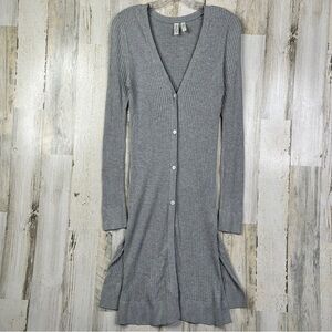 Anthropologie Long Grey Duster Cardigan Women's M Ribbed Knit Sweater Dress‎